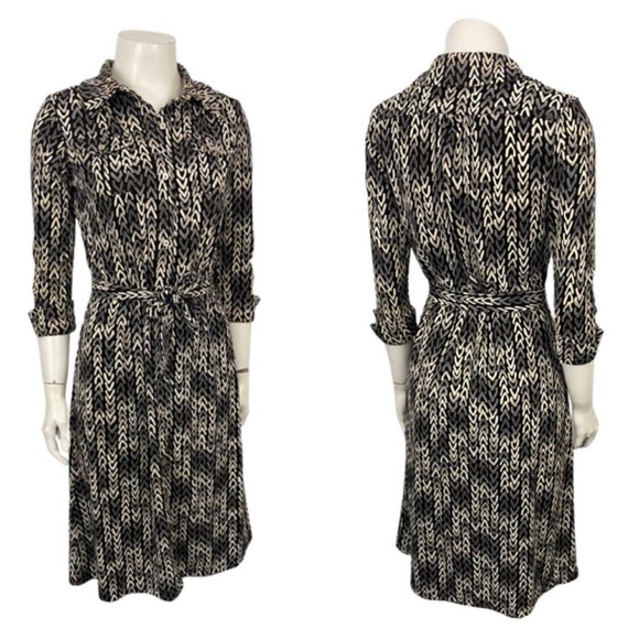 NWT Button Up Wishbone Print Button Up Shirt Tie Dress / Small Petite * - Picture 3 of 5